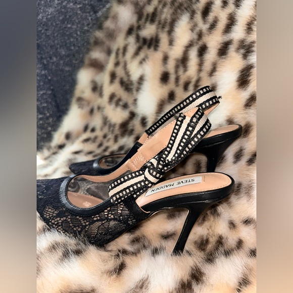 Steve Madden Bri Stiletto Pump Slingback Black Lace 6.5M EUC - Picture 4 of 13